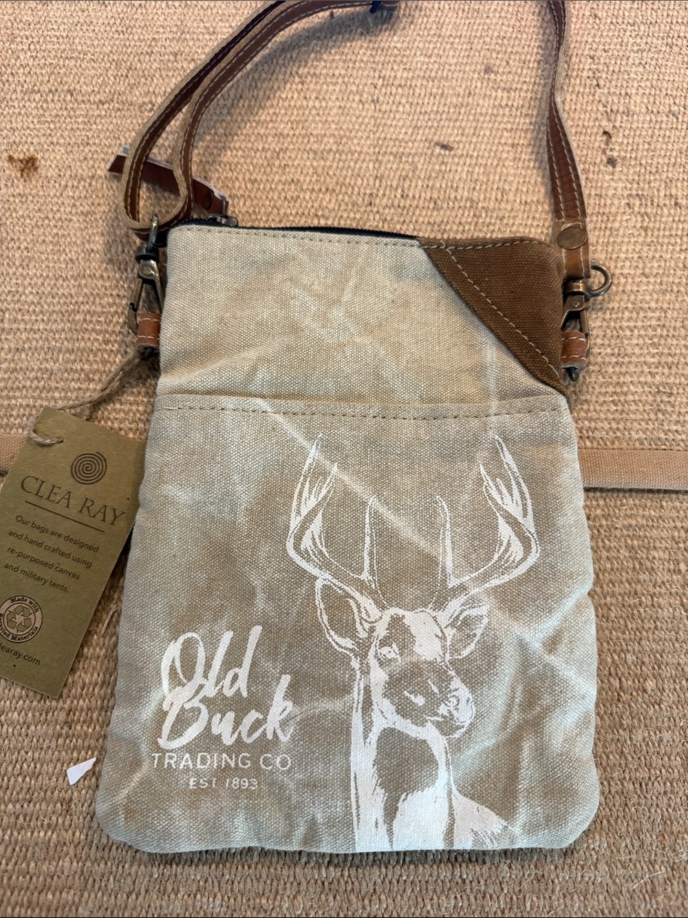 CLEA RAY SKU: 55501
Old Buck Passport CROSSBODAY Bag UPCYCLED CANVAS NWT